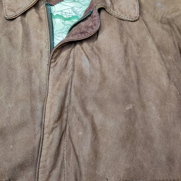 Vtg Greg Bell Brown Suede Leather Bomber Aviator Jacket Large Retro 90s Pilot - Picture 15 of 16